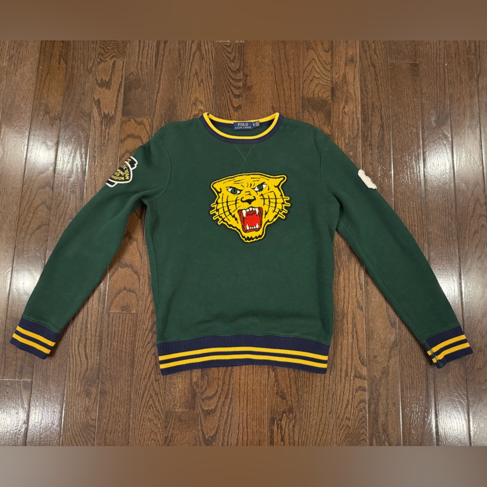 Polo Ralph Lauren Tiger Head Logo Patch Green Sweatshirt Crewneck - Size XS